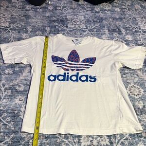 Adidas White Tee with Blue and Red Logo